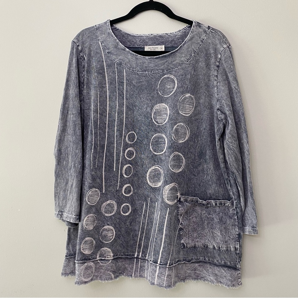 JESS & JANE washed cotton 3/4 sleeve tunic top / made in USA
